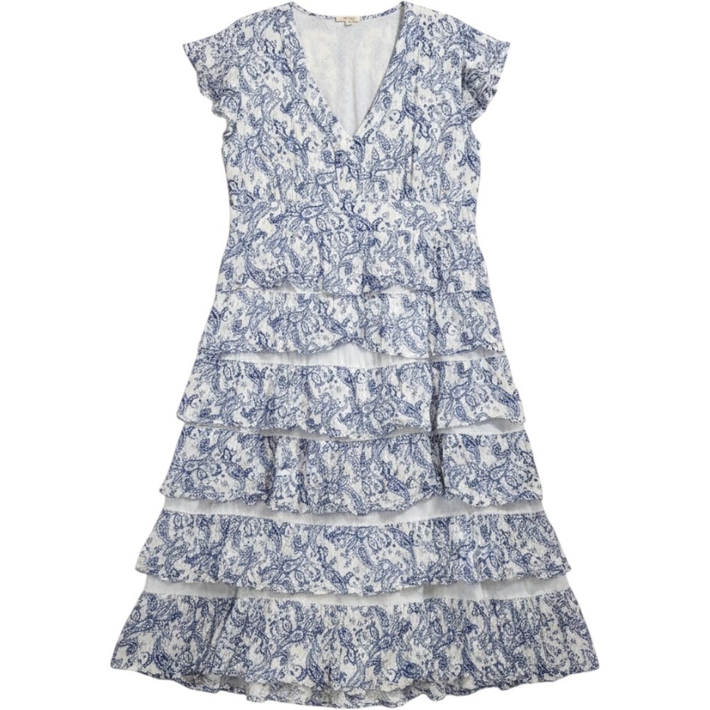Kings Road Blue White Paisley NWT Tiered Midi Dress‎ Smocked Back 3X 14064201X
